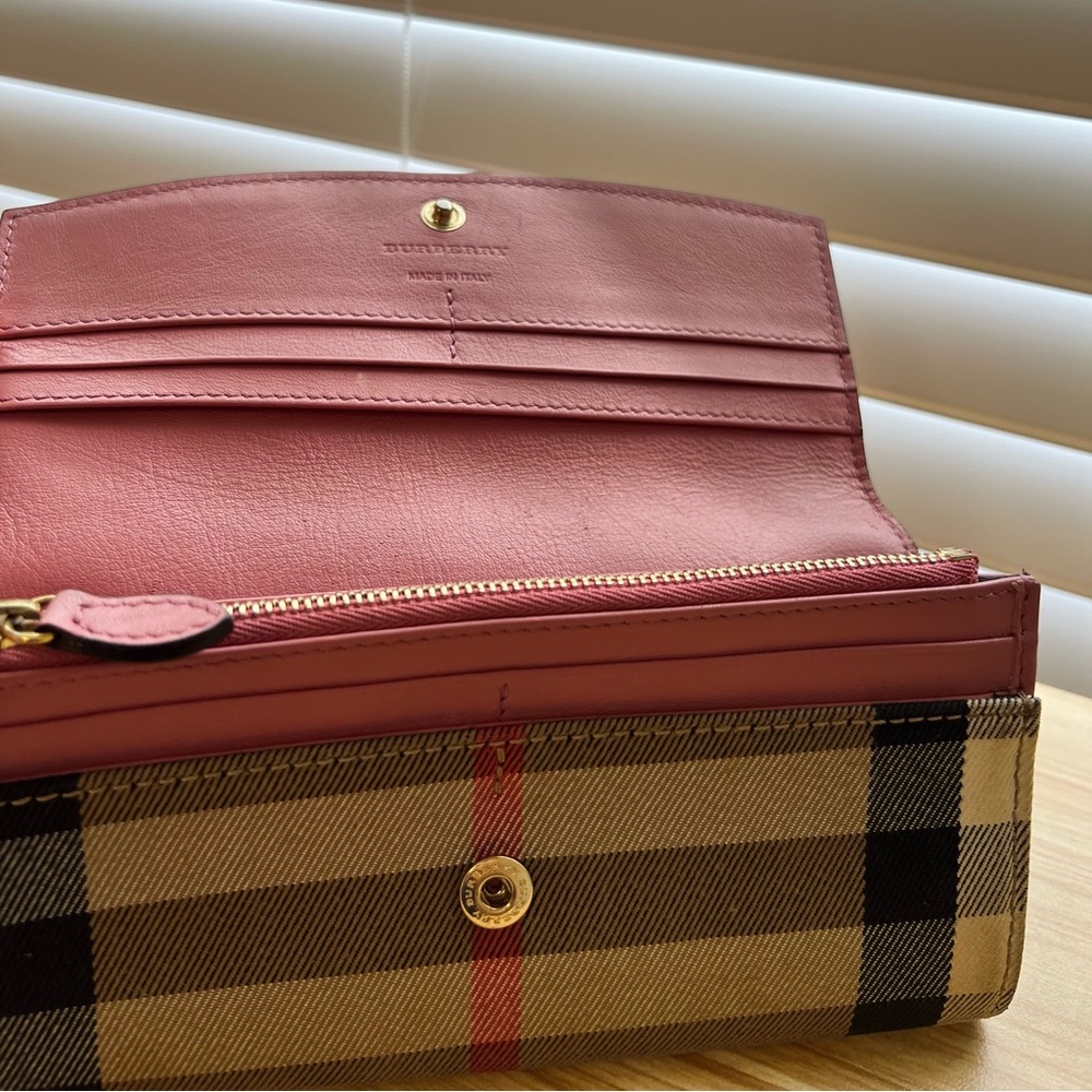 Burberry Authentic Leather Pink Print Continental Long Wallet